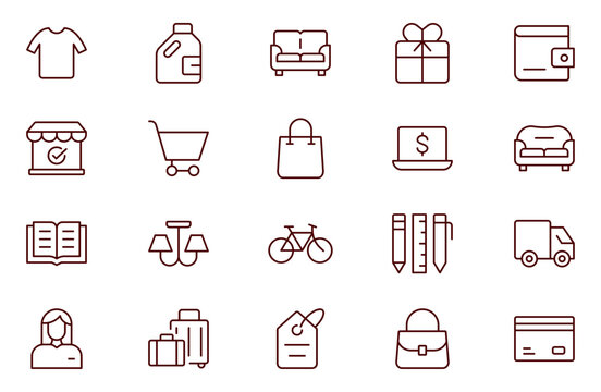 Marketplace Categories line Icon set. Vector illustration in modern thin-line style of e-commerce-related icons: household goods,  Editable stroke outline icon set.