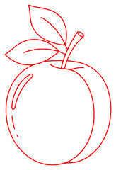A line drawing of an orange with a leaf, apple, apricot, coloring book, drawing, illustration, leaf, outline, peach, plum, against transparent background
