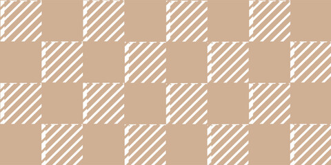 Gingham seamless pattern. Beige and white vichy background texture. Checkered tweed plaid repeating wallpaper. Natural nude fabric and textile swatch design. Vector