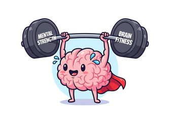 Cartoon brain lifting weights for mental strength