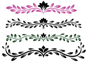 Elegant floral design ornaments and decorative borders featuring swirling vines and leaves on white background