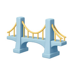 Stylized Blue Bridge Toy with Yellow Accents Against Dark Background in Playful Design