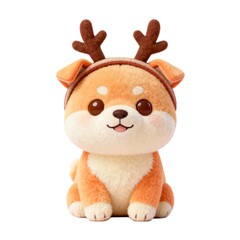 Cute Shiba Inu Puppy with Reindeer Headband &ndash; Christmas 3D Art