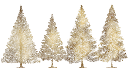 Golden Christmas tree line art illustration for elegant holiday decor isolated on white background