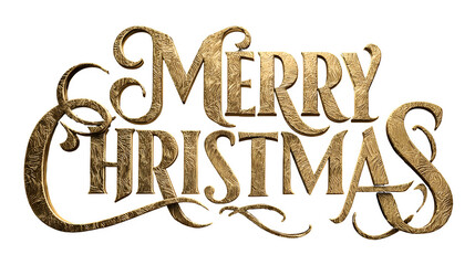 Golden "Merry Christmas" typography with luxury embossed finish isolated on white background