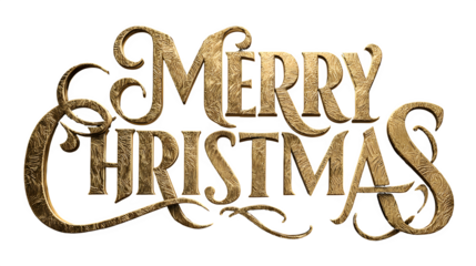 Golden "Merry Christmas" typography with luxury embossed finish isolated on white background
