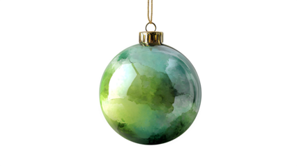 Green Christmas ornament with watercolor shading and metallic reflection isolated on white background