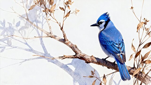 Blue bird perched on branch