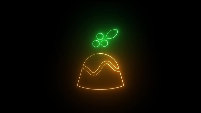 Christmas pudding ,dessert icon  neon glowing icon .4k video 