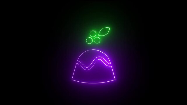 Christmas pudding ,dessert icon  neon glowing icon .4k video 