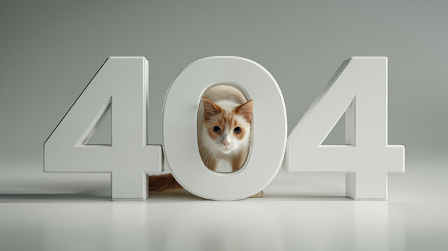 Cute cat inside glossy 404 error digits