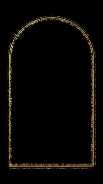gold arch border frame brush stroke isolated alpha channel animation, luxury golden grunge paint overlay vertical social media motion design element	
