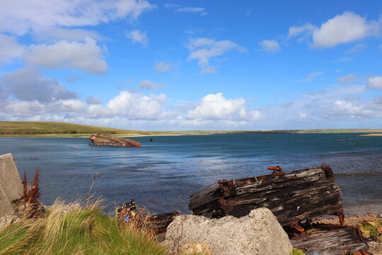 Scapa Flow WW2 shipwreck at high tide, Orkney Islands