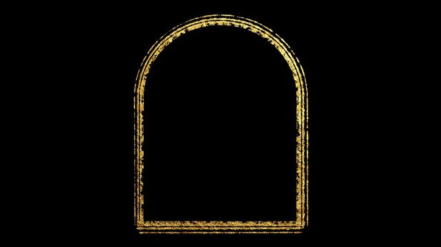 gold arch border frame brush stroke isolated alpha channel animation, luxury golden grunge paint overlay motion design element	
