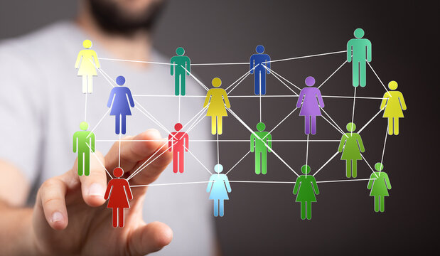 Connecting people, network, teamwork and cooperation concept illustration. Representing social media, communication, business and technology. - Powered by Adobe