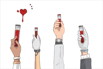 Doctors holding blood test tubes, healthcare concept, medical analysis and research illustration