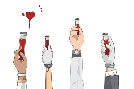 Doctors holding blood test tubes, healthcare concept, medical analysis and research illustration