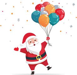 Santa Claus Floating with Festive Christmas Baubles Vector Illustration