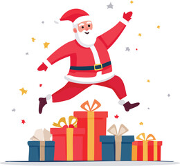 Dynamic Santa Claus Leaping Over Festive Christmas Presents
