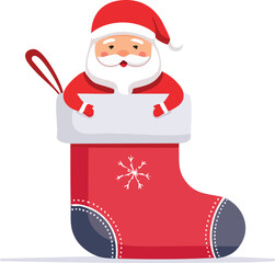 Jolly Santa Claus Peeking from a Festive Red Christmas Stocking Vector