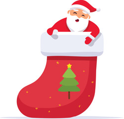 Cheerful Santa Claus Peeking from Christmas Stocking Vector
