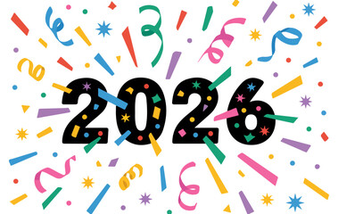 colorful confetti new year 2026 logo