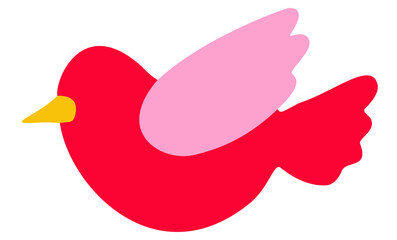 Minimalist cartoon red bird with pink wings in flight, simple design for kids.