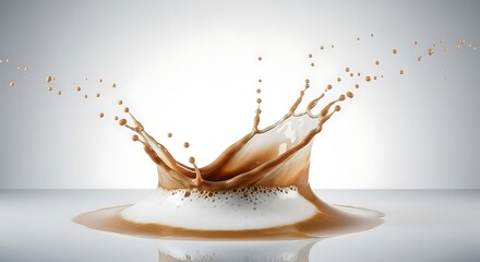 High speed coffee and milk splash crown with creamy foam on white background
