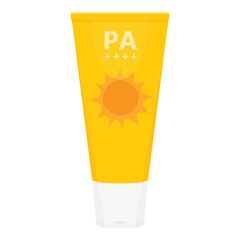 Sun cream sunscreen lotion with PA ++++ yellow bottle tube package design  during summer.