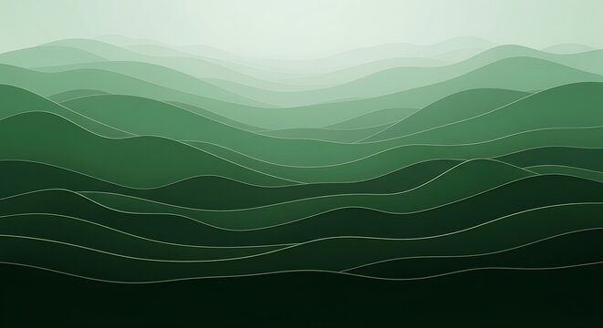 深緑色グラデーションの穏やかな波状背景 柔らかい光が奥深くまで浸透する風景