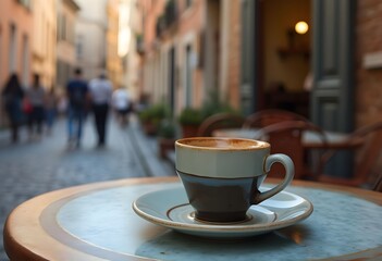 Enjoying a Relaxing Moment with Coffee on a European Street
