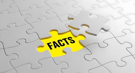 A single puzzle piece with the word facts highlighted in yellow, surrounded by grey puzzle pieces