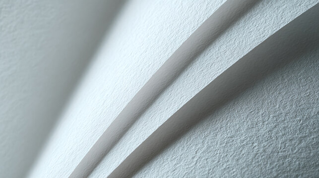 A close-up view of layered, textured paper sheets with soft shadows, creating a sense of depth and form. The delicate curves and interplay of light evoke a minimalist aesthetic.