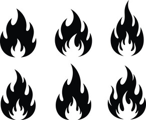 Set of fire flame icons illustration