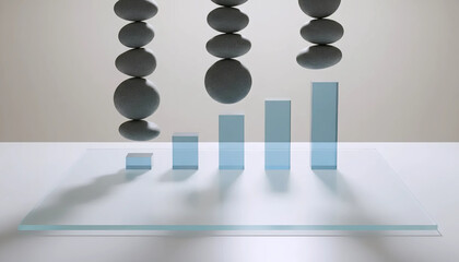 Balance & Growth Visualization | Stone Stacks Over Bar Chart | Business Strategy & Stability Concept

