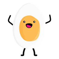 Egg character. Smiling and happy egg. Cute boiled egg with kawaii funny face cartoon. Vector