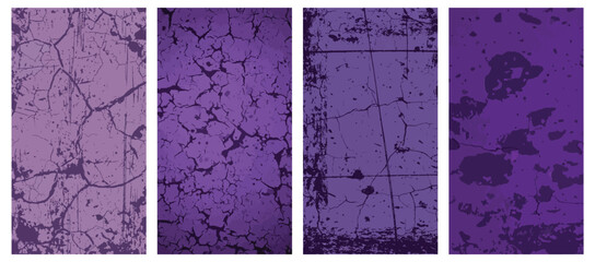Set of four purple grunge textures for social media story backgrounds vector illustration