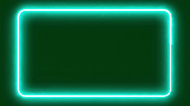 Glowing green neon rectangle frame on a dark background with a white border below.