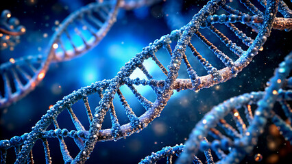 Detailed DNA double helix structure scientific concept of genetic engineering and biotechnology rendered with depth of field