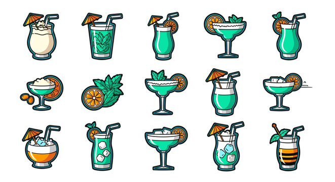 Vibrant tropical cocktail collection for summer parties and vacation promotions. Refreshing! - Powered by Adobe