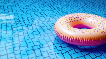 Donut-shaped inflatable ring floating in a swimming pool