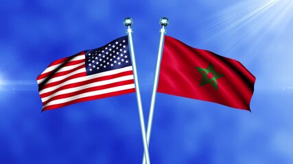 USA and Morocco Flag Waving On Pole Loop