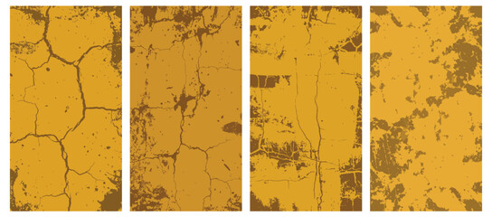 Collection of four grunge textures in shades of yellow isolated on vector illustration