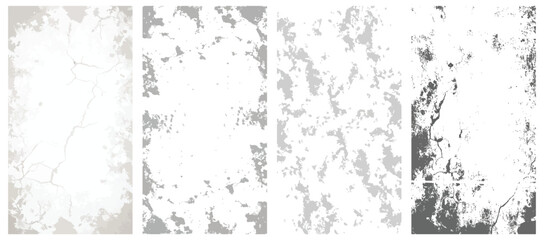 Collection of four white grunge textures with cracks, stains, and imperfections vector illustration