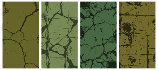Collection of four grunge textures in green tones for adding depth to designs vector illustration