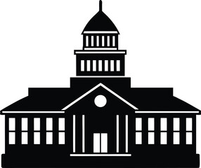 Old government or university building silhouette isolated on transparent background
