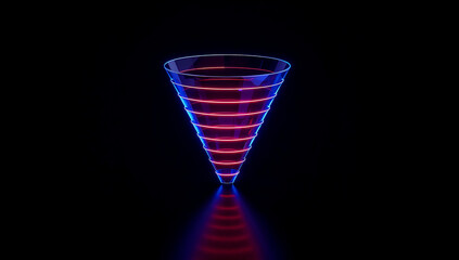 Futuristic neon red and blue lines funnel for analytics