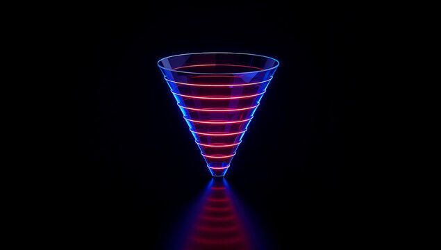 Futuristic neon red and blue lines funnel for analytics - Powered by Adobe