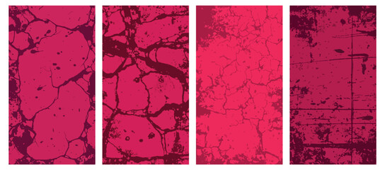 Set of four burgundy grunge textures for social media story backgrounds vector illustration
