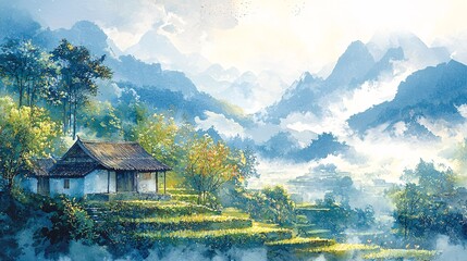 Fototapeta premium Landscape of rural cottages